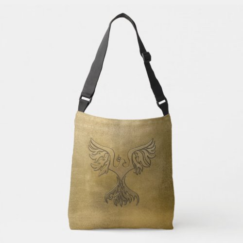 Phoenix Bird Gold Embossed Crossbody Bag