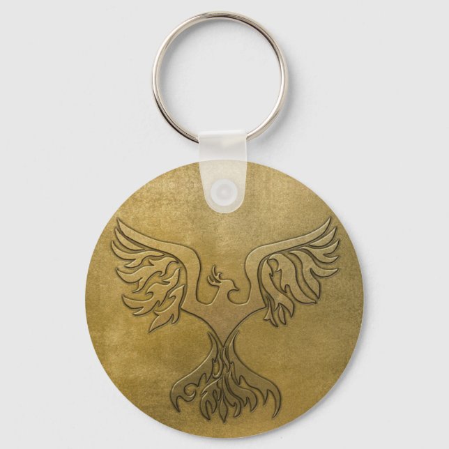 Phoenix Bird Gold Embossed Keychain (Front)