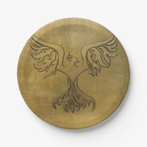 Phoenix Bird Gold Embossed Paper Plates
