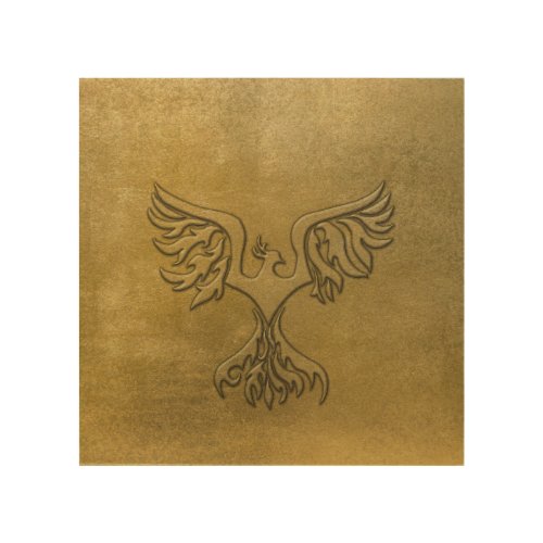 Phoenix Bird Gold Embossed Wood Wall Decor