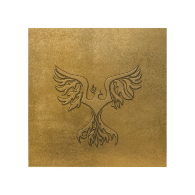 Phoenix Bird Gold Embossed Wood Wall Decor (Front)