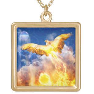 Phoenix Bird RISE ABOVE YOUR TROUBLES Gold Plated Necklace