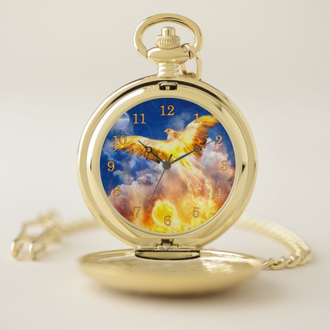 Phoenix Bird RISE ABOVE YOUR TROUBLES Pocket Watch (Inside)