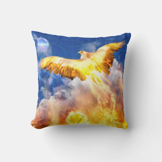 Phoenix Bird RISE ABOVE YOUR TROUBLES Throw Pillow (Front)