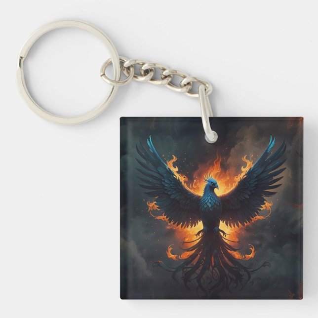 Phoenix Bird Rising with Flames Keychain (Front)