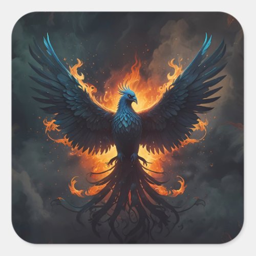Phoenix Bird Rising with Flames Square Sticker