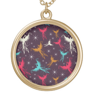 Phoenix Birds Figure Pattern Gold Plated Necklace
