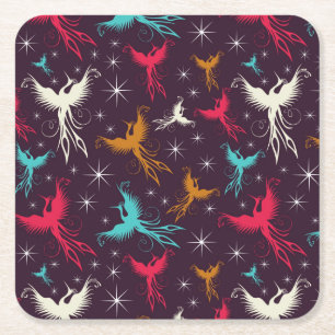 Phoenix Birds Figure Pattern Square Paper Coaster