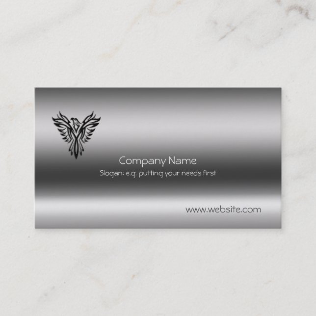Phoenix, black on brushed steel effect business card (Front)