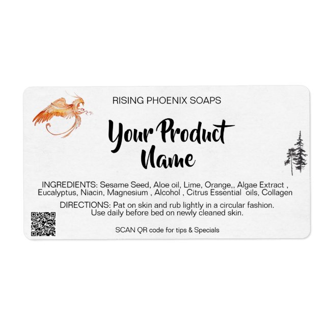 *~* Phoenix Body Cream Face Bath Soap QR Label (Front)
