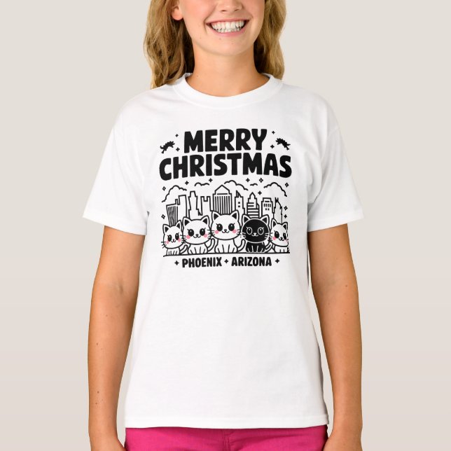 Phoenix City Arizona Merry Christmas Cats USA T-Shirt (Front)
