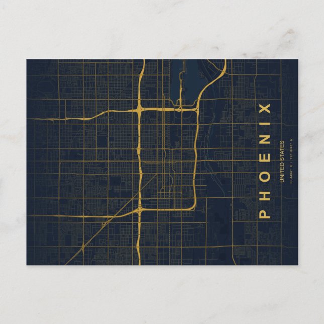 Phoenix City Map Minimal Postcard (Front)