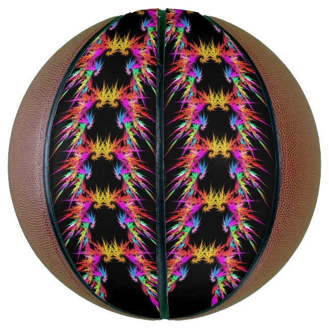 Phoenix - colorful fractal art on black basketball (Vertical)
