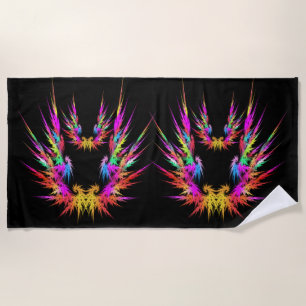 Phoenix - colorful fractal art on black beach towel