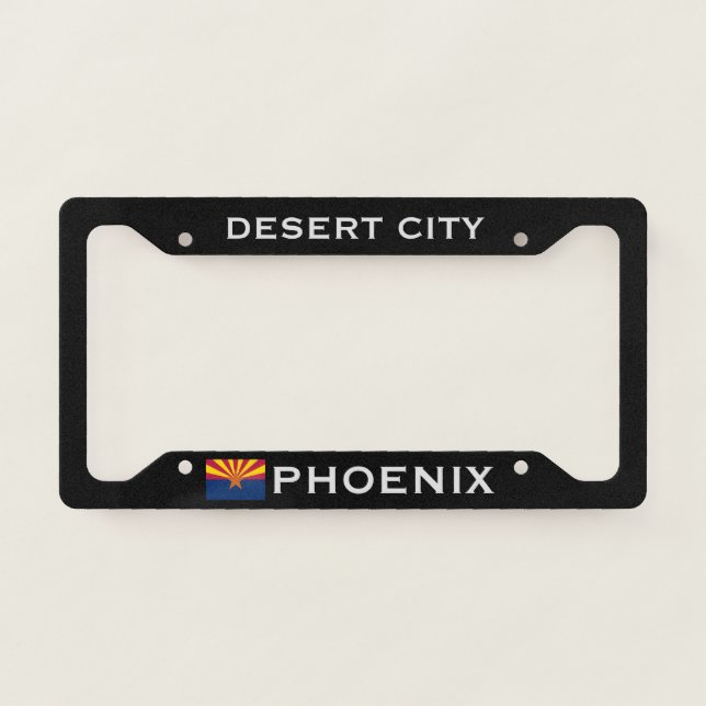 Phoenix Desert City Arizona Flag Black  License Plate Frame (Front)