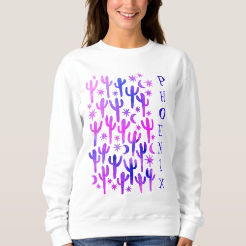 PHOENIX Desert Saguaro Cacti Purple Blu Watercolor Sweatshirt