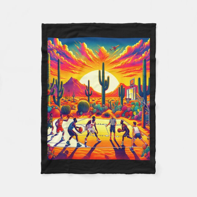 Phoenix desert sunset basketball_ heatwave  fleece blanket (Front)