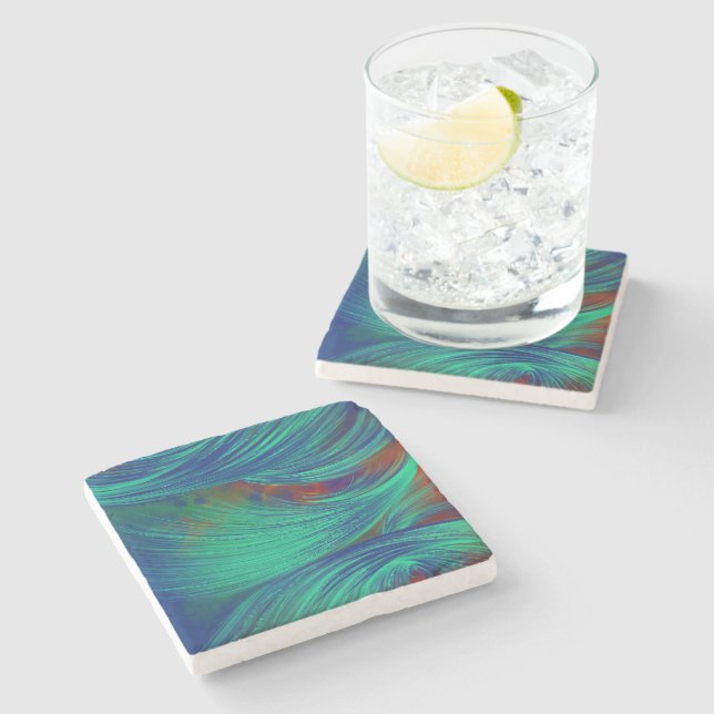 Phoenix Feathers Green  Stone Coaster (Side)