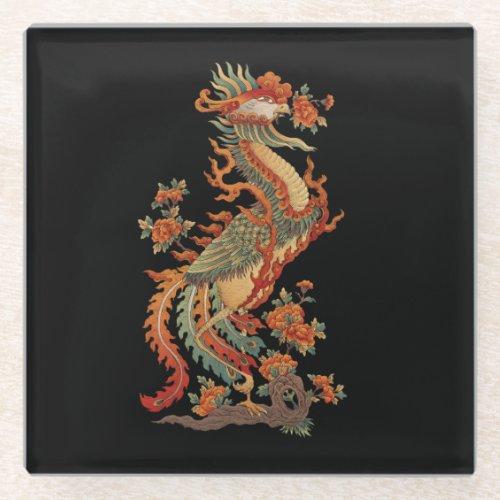 Phoenix Feng Chinese Sacred Animal Glass Coaster