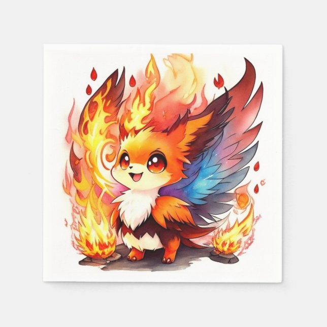 Phoenix Fire Bird Kids Birthday Napkins (Front)