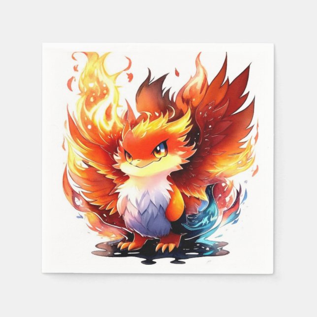 Phoenix Fire Bird Kids Birthday Napkins (Front)