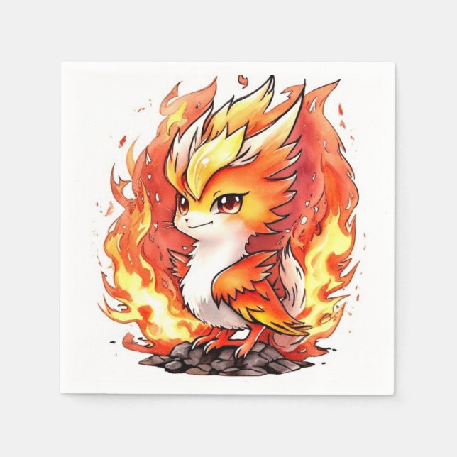 Phoenix Fire Bird Kids Birthday Napkins (Front)