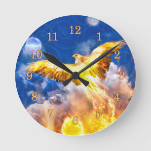 Phoenix Fire Bird RISE ABOVE YOUR TROUBLES Round Clock
