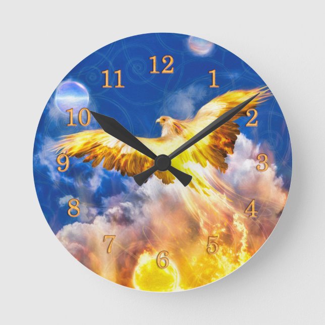 Phoenix Fire Bird RISE ABOVE YOUR TROUBLES Round Clock (Front)