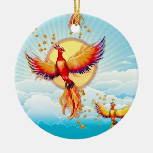 Phoenix Fire Bird Rising Ceramic Ornament