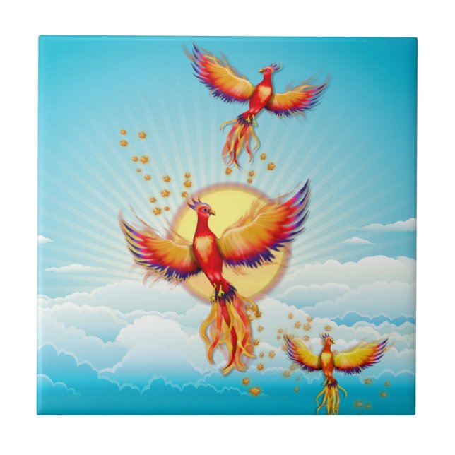 Phoenix Fire Bird Rising Ceramic Tile (Front)