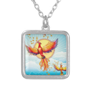 Phoenix Fire Bird Rising Silver Plated Necklace