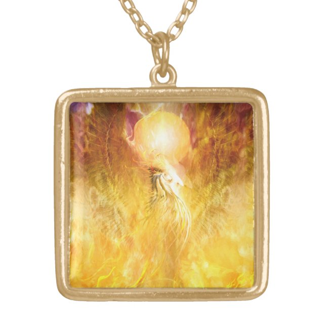 Phoenix Fire Bird TRANSMUTATION Gold Plated Necklace (Front)