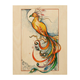 Phoenix Fire Bird Wood Canvas Print