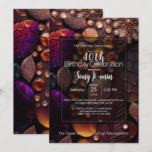 Phoenix Fire Botanical Gemstone Abstract Invitation