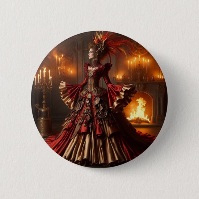 Phoenix Fire Queen Steampunk Victorian Industrial Button (Front)