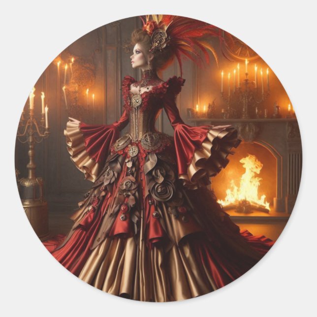 Phoenix Fire Queen Steampunk Victorian Industrial Classic Round Sticker (Front)