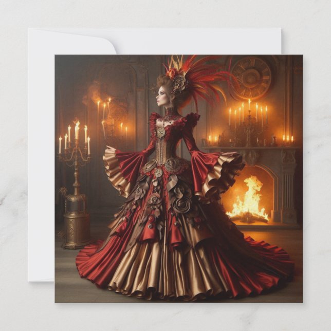 Phoenix Fire Queen Steampunk Victorian Industrial Invitation (Front)