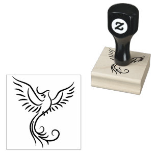 Phoenix Flames Animal Mystical Bird Emblem Rubber Stamp