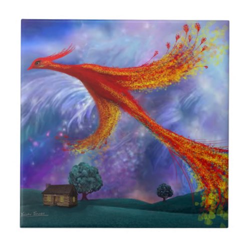 Phoenix Flying at Night Tile