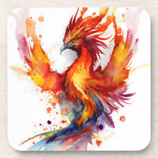 Phoenix in Flames Watercolor Design Beverage Coaster