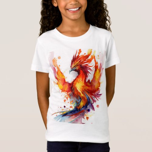 Phoenix in Flames Watercolor Design T_Shirt