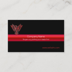 Phoenix in Red on black and metallic-look stripe Business Card