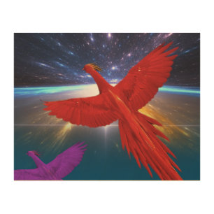 Phoenix in Space Wood Wall Art