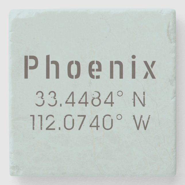 Phoenix Latitude Longitude Stone Coaster (Front)
