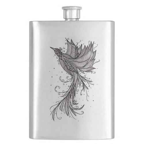 Phoenix Line Art Tattoo Flask