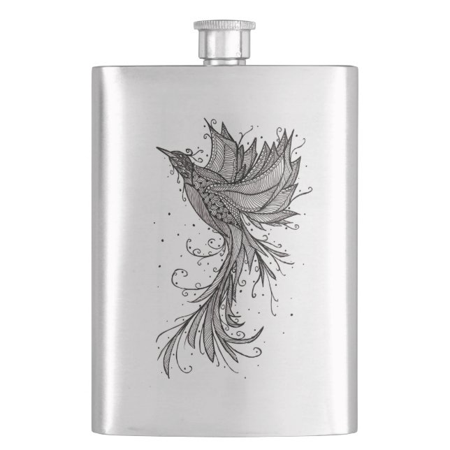 Phoenix Line Art Tattoo Flask (Front)