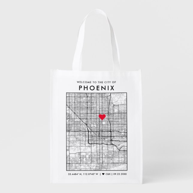 Phoenix Love Locator | City Map Wedding Welcome Grocery Bag (Front)