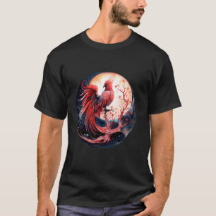 Phoenix Moon Fire Phoenix Bird Sakura Tree Mythica T-Shirt