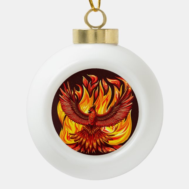 Phoenix mythological immortal Creature Ceramic Ball Christmas Ornament (Front)