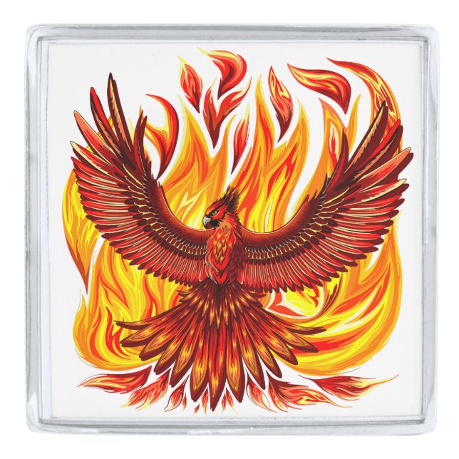 Phoenix mythological immortal Creature Silver Finish Lapel Pin (Front)